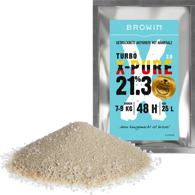Browin Yeast Turbo X-Pure 403113 Distillation high-quality fermentation yeast up to 21.3% alcohol in 48 hours for 25 liters and for 7-9 kg sugar 135 g