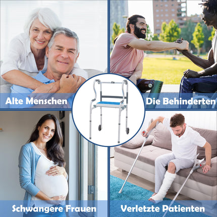 Froadp walking aid for seniors, walking frame made of aluminum, easy to adjust the height, walking aids with 2 swivel castors, non-slip, stable, walking frame, rollator, narrow for home, standing aid, ergonomic handle