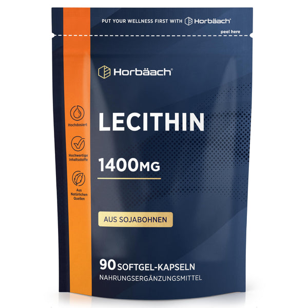 Lecithin Capsules 1400mg | High Dosage | 90 Soy Lecithin Softgels | Breastfeeding Vitamins with Vitamin E | Soy Lecithin | Horbaach