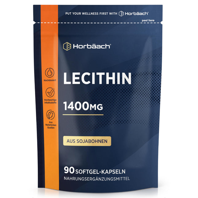 Lecithin Capsules 1400mg | High Dosage | 90 Soy Lecithin Softgels | Breastfeeding Vitamins with Vitamin E | Soy Lecithin | Horbaach