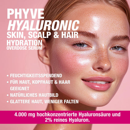 Hyaluronic Serum high-dose PHYVE 200 ml, VEGAN moisturizing serum for the face, MADE in GERMANY, with 2% pure, highly concentrated HYALURONIC OVERDOSE BOOSTER by Svenja Walberg