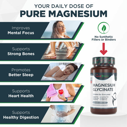 Natural Magnesium Glycinate 500mg Premium Quality 100 Vegan Capsules Perfect Proportions Highest Bioavailability