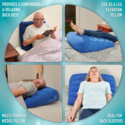 Circa Air Inflatable Wedge Pillow for Travel - Lightweight &amp; Portable Travel Wedge Pillow for Sleeping, Acid Reflux, GERD, Snoring for Back, Leg Elevation &amp; Knee Support Bed Wedge Pillow