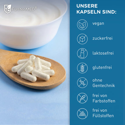 FürstenMED® Bifidoflor HIT + FI for histamine intolerance and fructose intolerance with Bifidobacterium and Lactobacillus strains - 60 gastro-resistant capsules - Laboratory-tested, vegan, and without additives