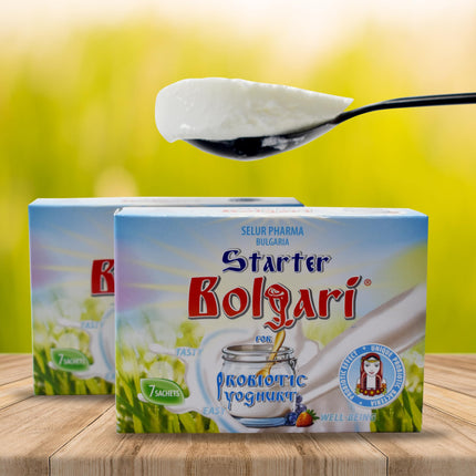 Bolgari probiotic yogurt ferment. Yogurt powder for homemade yogurt. Yogurt cultures Lactobacillus bulgaricus &amp; Lactobacillus rhamnosus. 7 sachets of natural yogurt. Starter culture for yogurt makers (1)