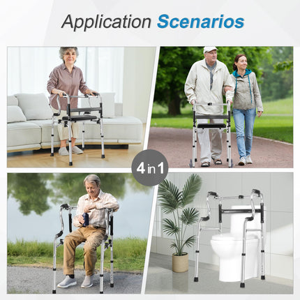 REAQER Walking Frame for Seniors Stable, Foldable Walking Aid with Removable Wheels and Seat, 2 Hooks