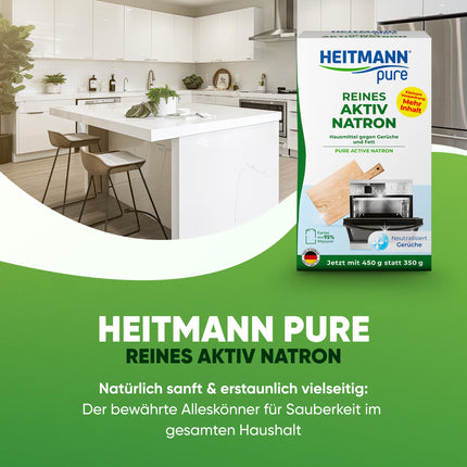 HEITMANN pure Pure Active Baking Soda | Reliably removes grease, odors, and stains throughout the home | 450 g