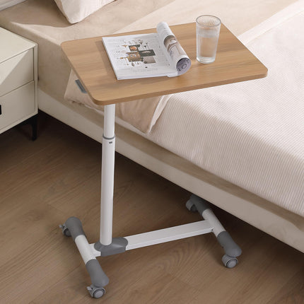 ETHU Overbed Table on Wheels, Height Adjustable 62-77 cm, Computer Desk Height Adjustable with Wheels, Workstation on Wheels for Couch, Bed, Children's Room and Home Office (Oak)