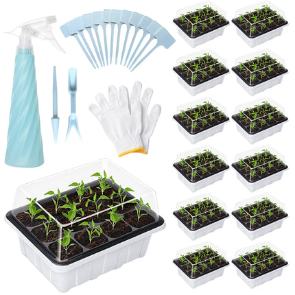 GAESHOW 12 Pack Indoor Greenhouse Propagator, 144 Grid Mini Greenhouse Propagation Set with Raised Lid, Reusable Propagation Plate, Greenhouse Propagation Trays for Seedling Plant