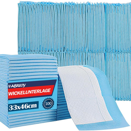 Vabrloy 100 pieces bed pads incontinence disposable, changing pads disposable 33 x 45 cm, waterproof and ultra-absorbent, incontinence bed pads disposable incontinence pads for men, disposable bed pads