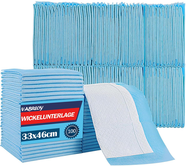 Vabrloy 100 pieces bed pads incontinence disposable, changing pads disposable 33 x 45 cm, waterproof and ultra-absorbent, incontinence bed pads disposable incontinence pads for men, disposable bed pads