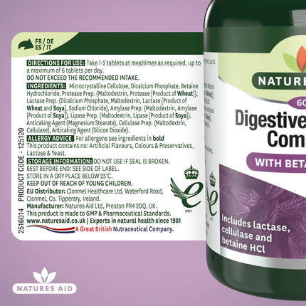 Nature's Aid Digestive Enzyme Complex with Betaine Hydrochloride 60 Vegan Tablets