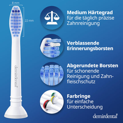 Pack of 8 demirdental attachments suitable for Philips Sonicare replacement brushes ProResults Medium brush heads, for daily precise tooth cleaning, equivalent to HX6018