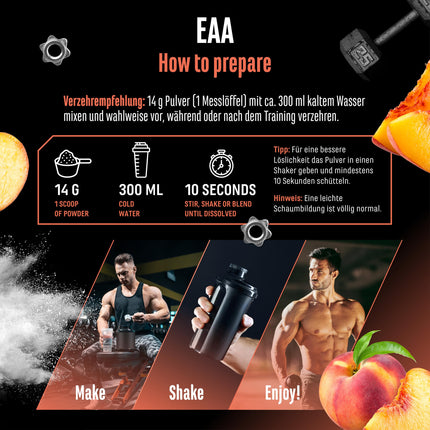 EAA Powder 532 g - All 9 essential amino acids including histidine &amp; BCAA - Human Code Formula - Amino Workout Drink - Delicious &amp; Top Solubility - Vegan (Ice Tea Peach)