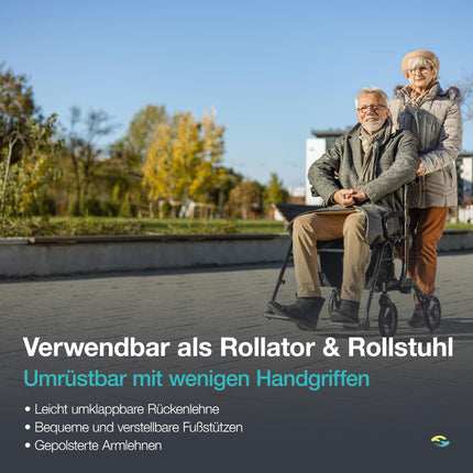 Helavo 2 in 1 Rollator &amp; Wheelchair in One - Foldable Rollator with Footrests - Convertible to a Transport Chair