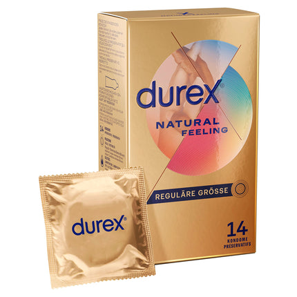 Durex Natural Feeling Condoms – Latex-free condoms made from Real Feel material and with an anatomical Easy-On shape – 14-pack (1 x 14 pieces)