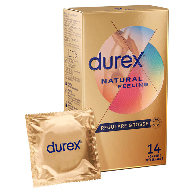 Durex Natural Feeling Condoms – Latex-free condoms made from Real Feel material and with an anatomical Easy-On shape – 14-pack (1 x 14 pieces)