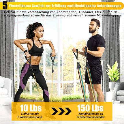 COFOF Resistance Bands Set, 5 Fitness Bands Expander Tube Bands, Fitness Band with Large Handle Ankle Strap Door Anchor Attachment Carrying Bag, Ideal for Pilates Strength Training Physiotherapy