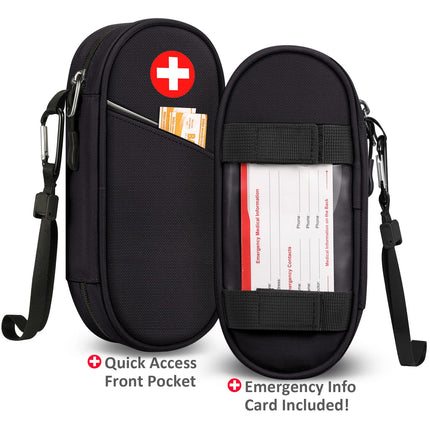 SITHON EpiPen Medical Carrying Case, Portable Emergency Bag Insulated Medication Bag Organizer for 2 EpiPens, Asthma Inhaler, Anti-Histamine, Auvi-Q, Allergy Medicine Essentials, (Black)