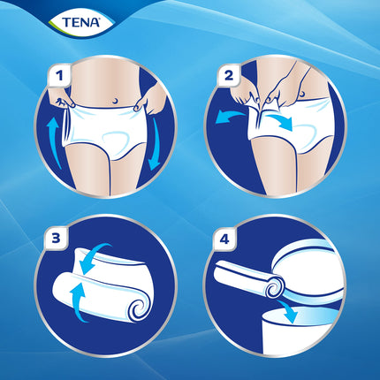 TENA Pants Plus - 56 Pants in a Monthly Pack (4 x 14 Pieces) - Disposable Pants for Women and Men - Breathable Unisex Incontinence Briefs - for Bladder Weakness and Urinary Incontinence - White, Size L