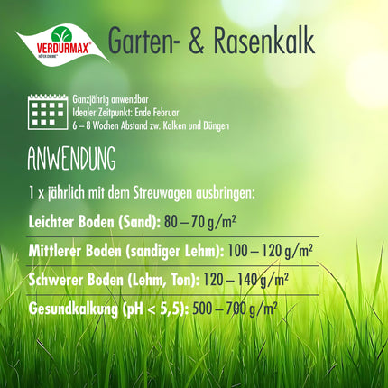 Verdurmax 15 kg Garden and Lawn Lime - Removes moss and weeds - pH value optimization - Lime fertilizer with magnesium for lush green - Improves nutrient uptake of grass and plants