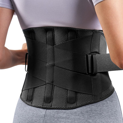 FREETOO Back Brace for Men and Women, Breathable Back Support with 5 Stays for Sports, Black, Size M (Waist: 90-105 cm)
