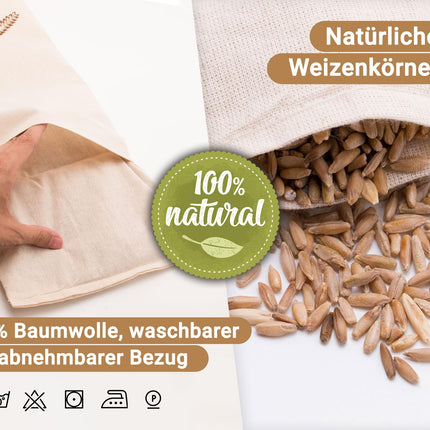ZOLLNER grain pillow large - microwave-safe heat pad - against tension in the neck and shoulders or colic - natural wheat grains - removable, washable cover - 20 x 53 cm