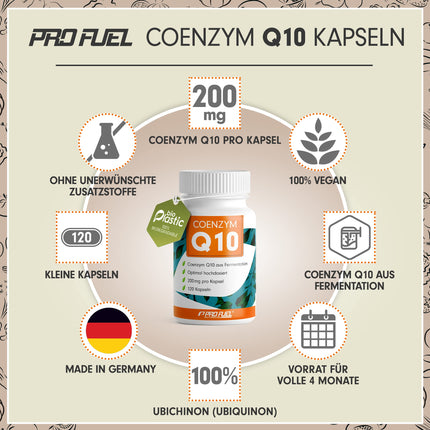 Q10 capsules high-dose 120x with 200mg coenzyme Q10 per capsule - high-quality (vegan) from fermentation - no unwanted additives - laboratory-tested with certificate - supply for 4 months