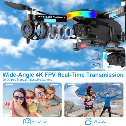 Drone with 4K Camera, GuKKK Mini Drone with 2 HD Cameras, Foldable FPV Drone Live Transmission, Camera Electrically Adjustable with 2 Batteries, RC Drones WiFi FPV Transmission Quadcopter for Beginners