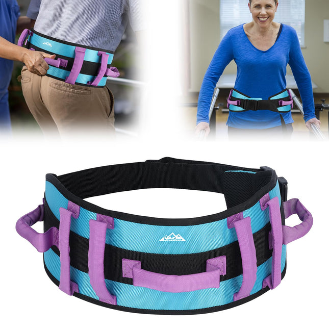 supregear walking belt - non-slip transfer aid with 7 handles and quick release, ideal for the care of elderly people, Aqua