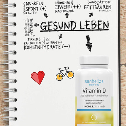 Sanhelios Sunshine Vitamin D - 1000 IU Vitamin D3 - Supports bones, teeth, muscles, and the immune system* - 365 microtablets - Only premium ingredients - Made and tested in Germany