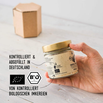 beegut ORGANIC Propolis Powder, for consumption or making your own products, 100g propolis powder from controlled organic cultivation, sustainable packaging
