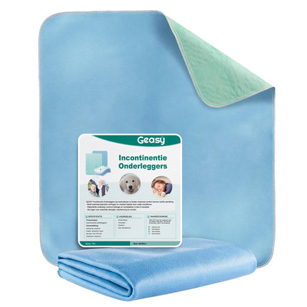 GEASY Washable Mattress Protector - Incontinence Pad - Mattress Protector 60x90 cm - Waterproof - Blue/Green - Puppy Training Pads - Incontinence Pads (Without Strips)