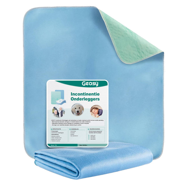 GEASY Washable Mattress Protector - Incontinence Pad - Mattress Protector 60x90 cm - Waterproof - Blue/Green - Puppy Training Pads - Incontinence Pads (Without Strips)