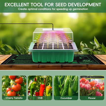 Verdenu Seed Indoor Propagator with Plant Lamp and Heat Mat, 3 Pack 36-Cell Growing Greenhouse with Humidity Dome, 3 Lighting Modes, 4 Dimming Levels, Reusable Propagator