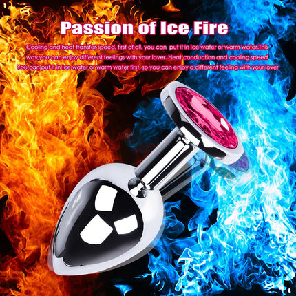 3 Pieces Small Medium Large Metal Anal Plug Set with Crystal Diamond Sex Toy, Butt Plug Anal Butt Plug, for Women Men Couples Beginners for Women Men Plug Metal Set (Dark Purple)
