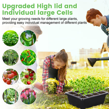 KIMIGO Indoor Greenhouse Propagator, 10 Pieces 120 Cells Mini Greenhouse Propagation Set, Mini Greenhouse Small Propagation Set, Seedling Starter Trays with Lid Ventilation, for Seedling Plant - Black