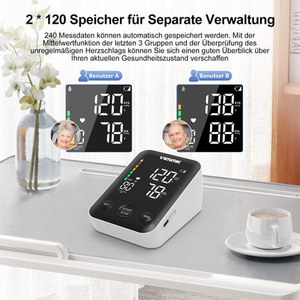 Vimmk Blood Pressure Monitor Upper Arm Digital Blood Pressure Monitor LED Display, Arrhythmia Detection &amp; Pulse Measurement, 2x120 Memory, Cuff 22-40cm