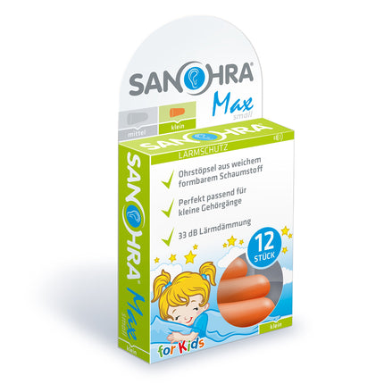 SANOHRA max – Disposable earplugs for children | Strong noise protection for small ear canals | Made in Sweden | For school, leisure, motorsports &amp; events