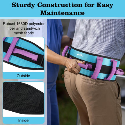 supregear walking belt - non-slip transfer aid with 7 handles and quick release, ideal for the care of elderly people, Aqua