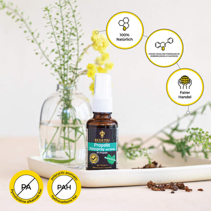 Bee&amp;You Propolis Throat Spray with Honey (6%) 30 ml (Soothing Blend, Fair Trade, Natural &amp; Controlled Ingredients)