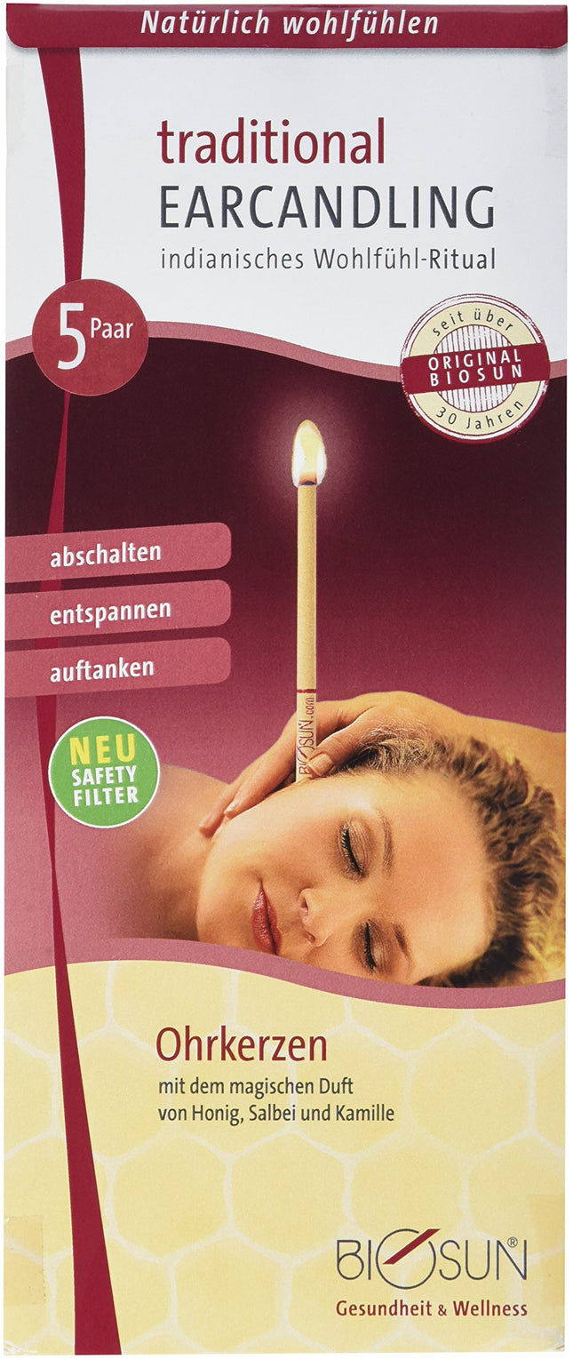 10 pieces (5 pairs) of original BIOSUN traditional ear candles with safety filters. With the magical scent of honey, sage, and chamomile.