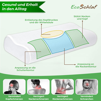 EcoSchlaf® Orthopedic Pillow 2025 Premium Neck Support Pillow – Certified – Side Sleeper Pillow Neck Pillow Made of Soft Memory Foam – Ergonomic Pillow – Neck Pain – Height Adjustable