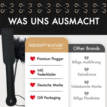 Liebesfreunde® Sex Paddle incl. Feather Tickler, BDSM Whip Sex Toy for Couples, SM Flogger, Crop, Bondage Accessory