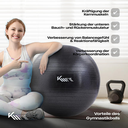 KM-Fit Exercise Ball 75cm | Training Ball with Air Pump | Anti-Burst Office Ball | Ball for Fitness, Yoga, Gymnastics, Core Training | Pezzi Ball Yoga Ball BPA-Free | Black