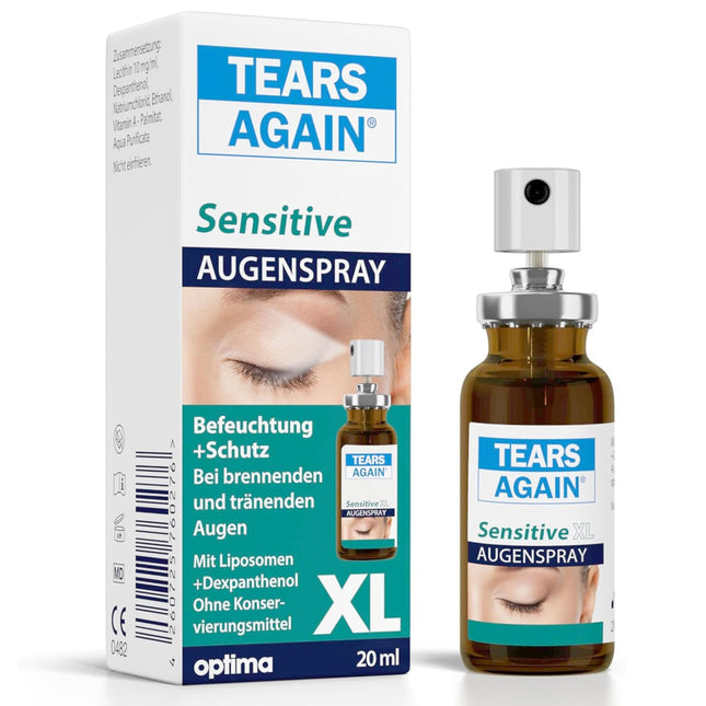 TEARS AGAIN Sensitive XL 20 ml eye spray for dry eyes - suitable for contact lenses, helps with burning and watery eyes, preservative-free