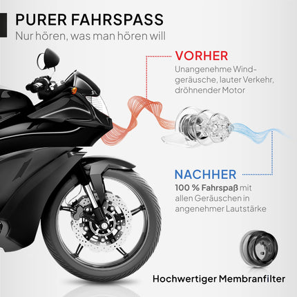 Senner ® MotoPro hearing protection - earplugs for motorcycles and motorsports, easy to wear and quiet, reduces wind noise, traffic remains audible, with aluminum container, reusable, noise protection earplugs