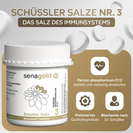 Senagold Schuessler Salt No. 3 - Ferrum phosphoricum D12 Tablets - gluten-free (400 tablets)