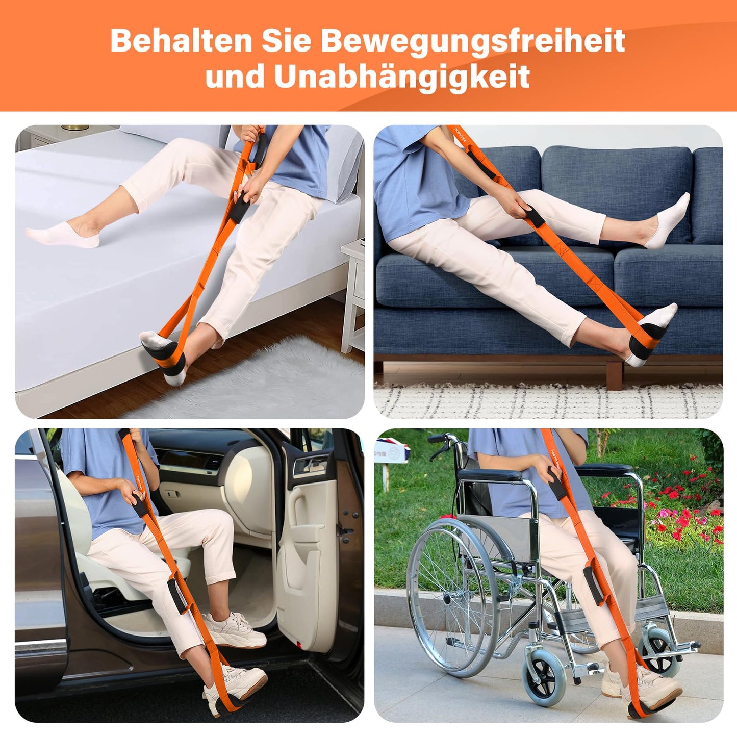 39'' Starrer Beinhebergurt mit Gepolsterter Schlaufe für Hände und Füße,Beinlifter für Hüft- und Knieersatz Erholungshilfen,Fußheber zum Einfachen Ein- und Aussteigen aus dem Bett,Auto,Rollstuhl