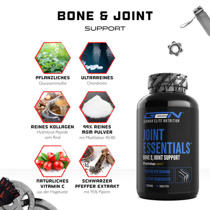 Joint Essentials - 180 Tablets - High Dose with 5100 mg per day - Glucosamine + Chondroitin + MSM + Hyaluronic Acid + Collagen + Vitamin C + Black Pepper Extract - Joint Supplement